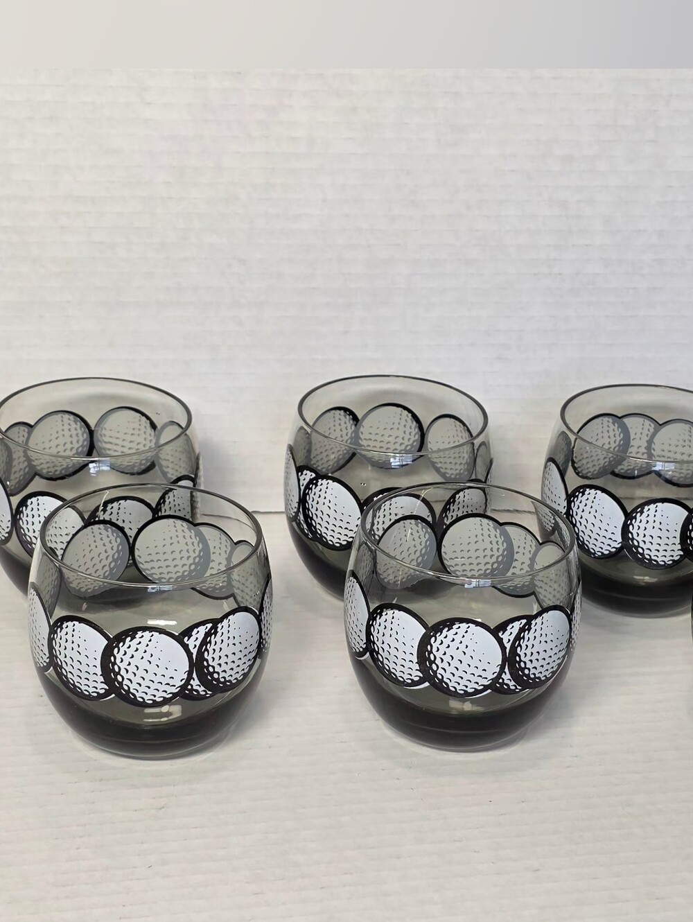 Vintage Set Of 6 Golf Ball Rolly Polly Cocktail Smoke Grey 9 0Z Bar Glasses